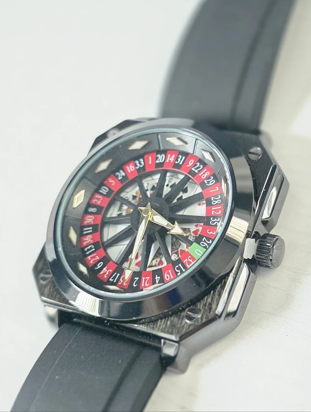 361.  Black Rotating Roulette-Style Dial Sport Watch